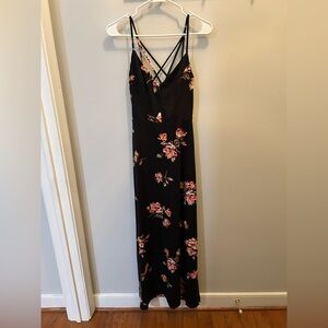 Black Floral Strappy Maxi Dress NWOT